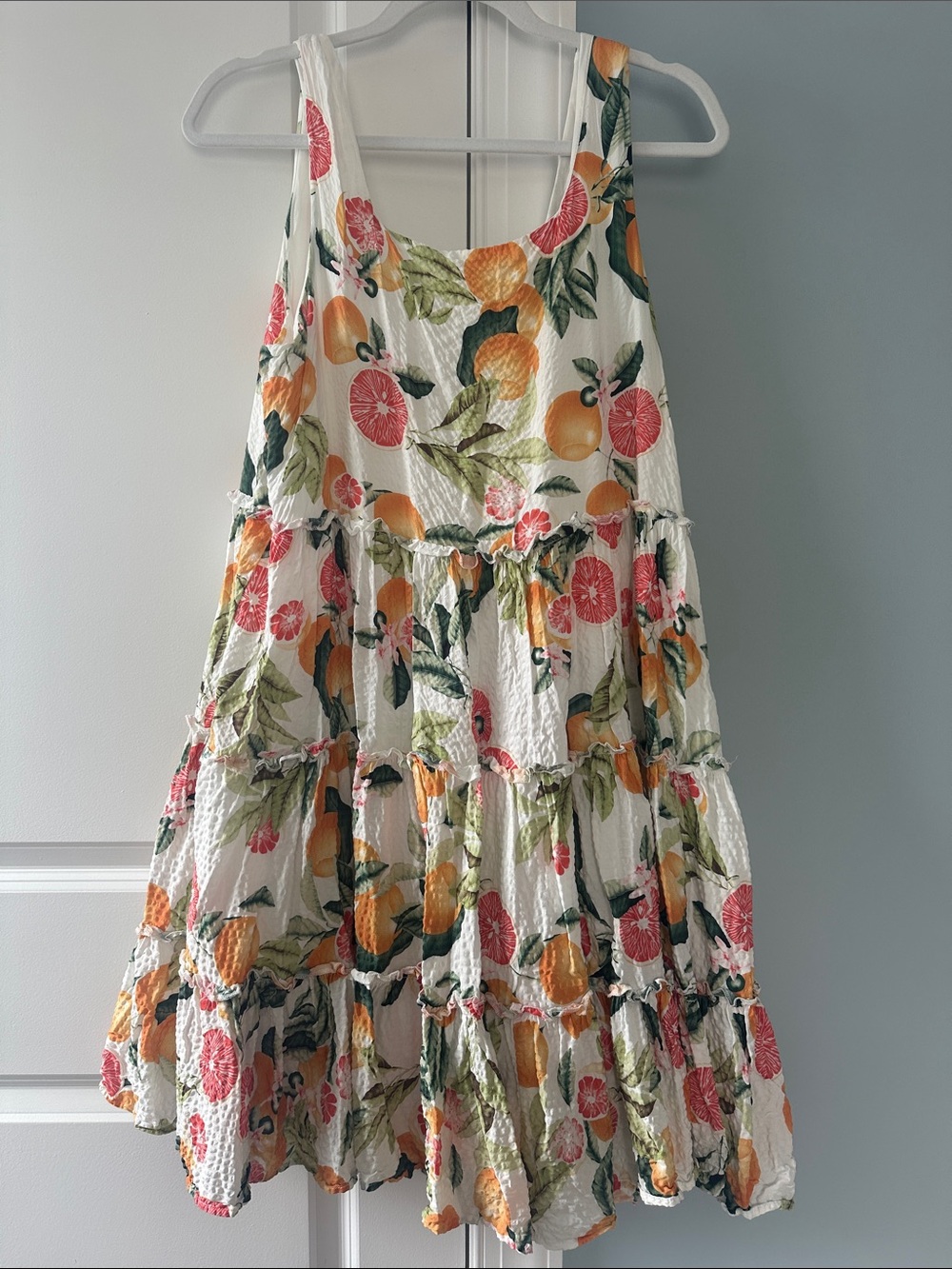 Ivy City Co White Tiered Sundress with Citrus Print Size L